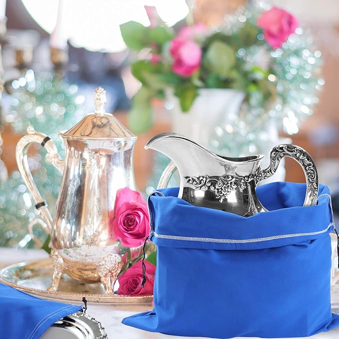 Fumete 8 Pcs Silver Storage Bags Anti Tarnish Storage Bags 18" x 18" 9" x 11.8" Silver Protector for Jewelry Silverware Protection Resistant Tarnish for Silverware Flatware(Blue)