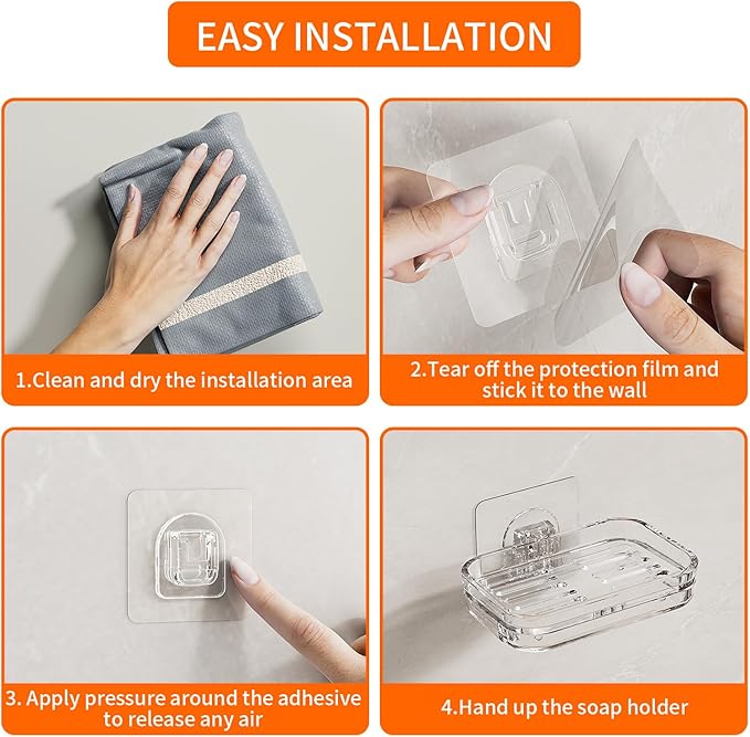 Bar Soap Dish 2 Pack,Self Draining Soap Holder for Shower,Wall Mounted Soap Saver with Strong Adhesive, No Drilling Clear Plastic Holder for Bathroom Storage & Kitchen Sink Organizer,Keeps Soap Dry