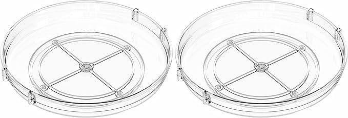 SUOXING 2 Pack Rotating Small Lazy Susan Turntable for Cabinet,9.5 Inch Clear Acrylic Spice Rack,Turntable Organizer for Refrigerator,Kitchen,Pantry and Vanity Makeup,Bathroom Countertop Organizer