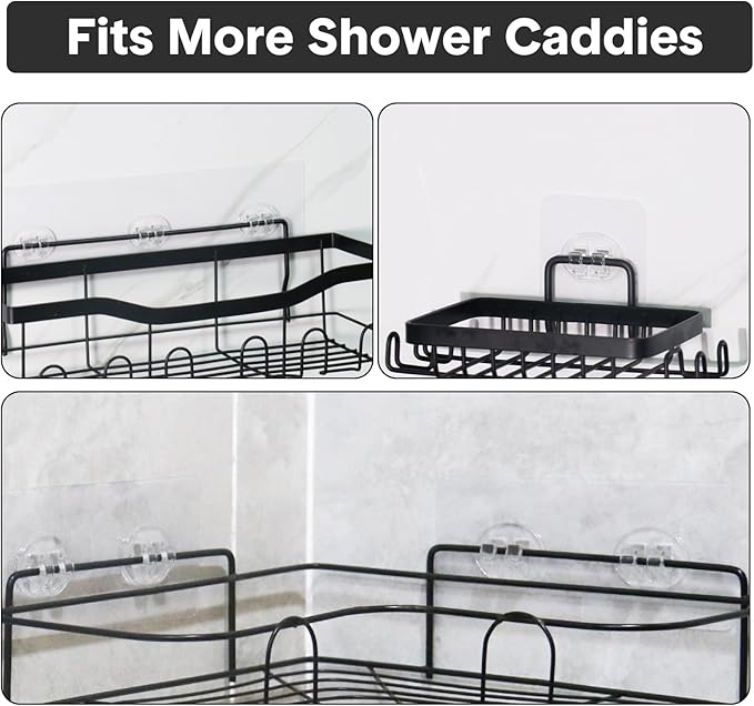 8 Pack Shower Caddy Adhesive Replacement, Strong Adhesive Double Hooks for Shower Shelf, Waterproof Adhesive Hooks, No Drilling, for Bathroom Shelves, Kitchen Racks and Soap Holder