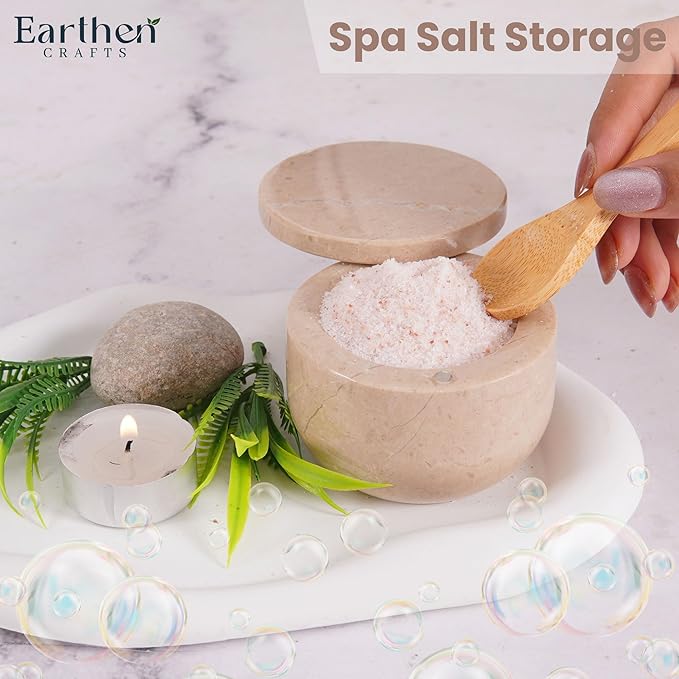 Marble Salt Cellar with Swivel Lid 3 Inch Beige Stone Mini Salt Box for Kitchen Counter with Magnetic Closure, 2.5 OZ Capacity, Ideal for Kosher Salt and Gourmet Seasonings