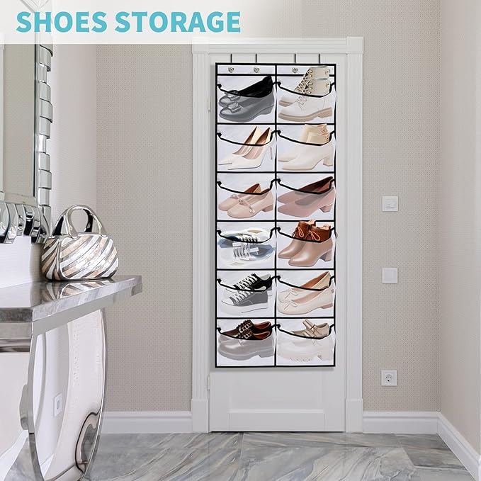 2 Packs Over the Door Shoe Organizer, 24 Extra Large Mesh Pockets Hanging Shoe Boots Rack Holder, Closet Hanging Organizers for Storage Sneakers High Heeled Shoes Slippers (White)
