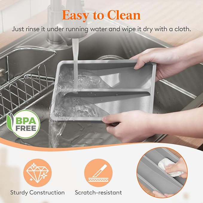 Lifewit Compact Silverware Organizer for Kitchen Drawer, Narrow Flatware Tray Holder, Plastic Cutlery Spoons, Forks and Knives Storage, White&Gray, 2 Pack