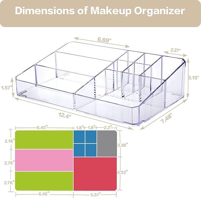 Clear Makeup Organizer, Makeup Brushes Storage Case, Cosmetic Display Case Tray, Tiered Skincare Organizer, Acrylic Lipstick Holder Countertop Desk Brush Organizer for Bedroom Vanity
