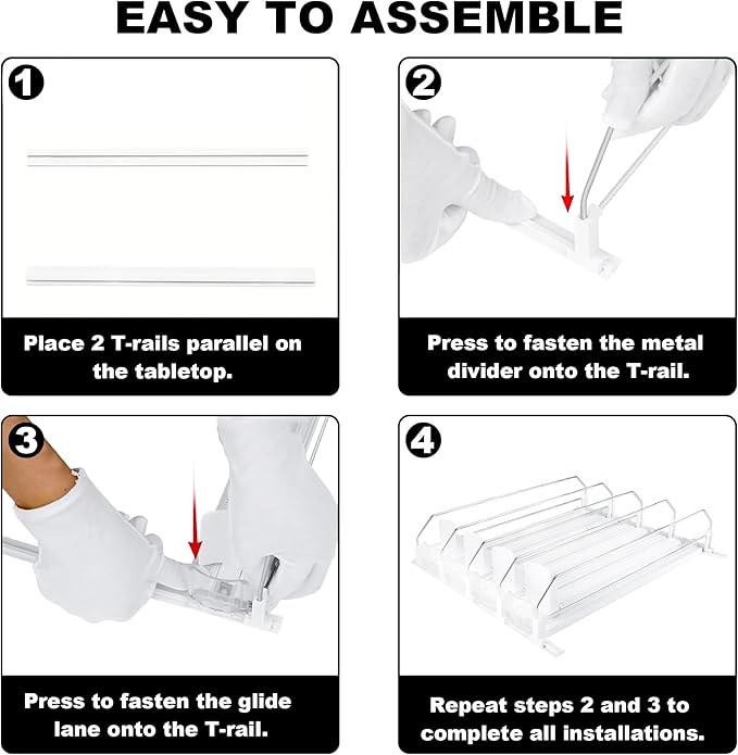 LumoShine Drink Organizer for Fridge, Self-Pushing Soda Can Dispenser for Refrigerator, Width Adjustable Pusher Glide for 12oz to 20oz holds (White, 14.96" D x 13.38" W— 4 Rows)