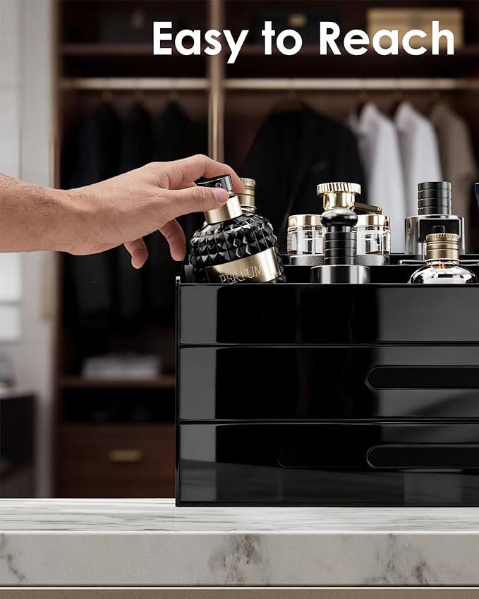 ProCase Cologne Organizer with Drawer, Acrylic Perfume Holder & Bathroom Countertop Organizer for Men & Women, Dresser Vanity Storage for Cologne, Perfume and Skincare -2 Layer
