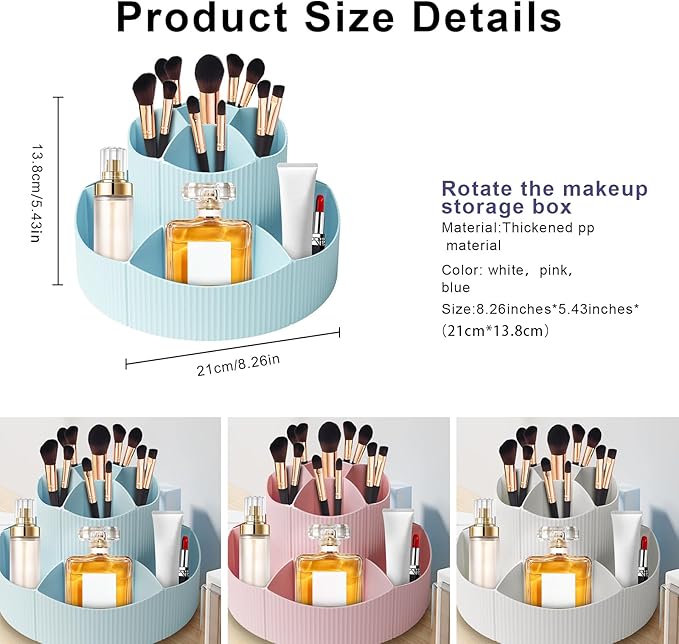 DASITON 360° Rotating Makeup Brush Holder Organizer,Large Capacity Makeup Organizer Countertop,11 Slots Makeup Brush Holder,Cosmetic Organizer,Cosmetic Display Cases for Vanity,Desktop,Bathroom(Blue)