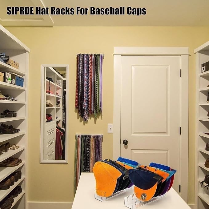 APLUSH 2024 New Hat Stand for Baseball Caps Display and Organizer, 2Pcs No Install Acrylic Hat Holder for 14 Baseball Caps for Office,Bedroom, Closet, Dresser,Clear