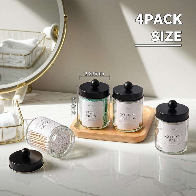 Bathroom Organizers and Storage,4 Pack Bathroom Accessories,Bathroom Decor,Home Decor,Bathroom Storage and Organization,Qtip Holder for Room Decor Aesthetic (Black lids)