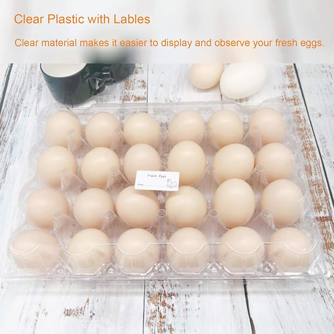 Egg Cartons 40 Packs, Clear Eco-friendly Plastic Blank Egg Cartons with Free Labels, Holds up to 24 Eggs Securely, Perfect for Family Pasture Farm Markets Display - Medium