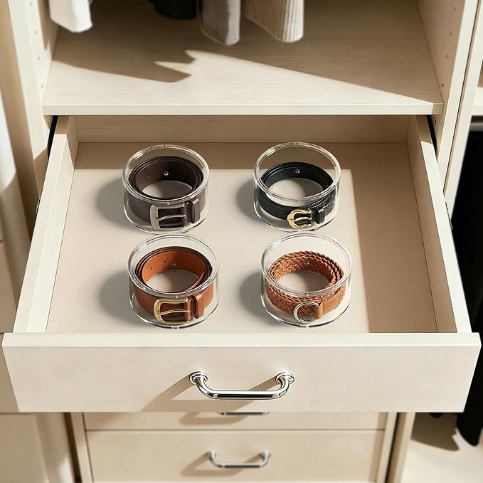 Belt Organizer for Closet Storage: Clear Acrylic 8-Layer Stackable Belt Box, Space-Saving Neat Case Holder