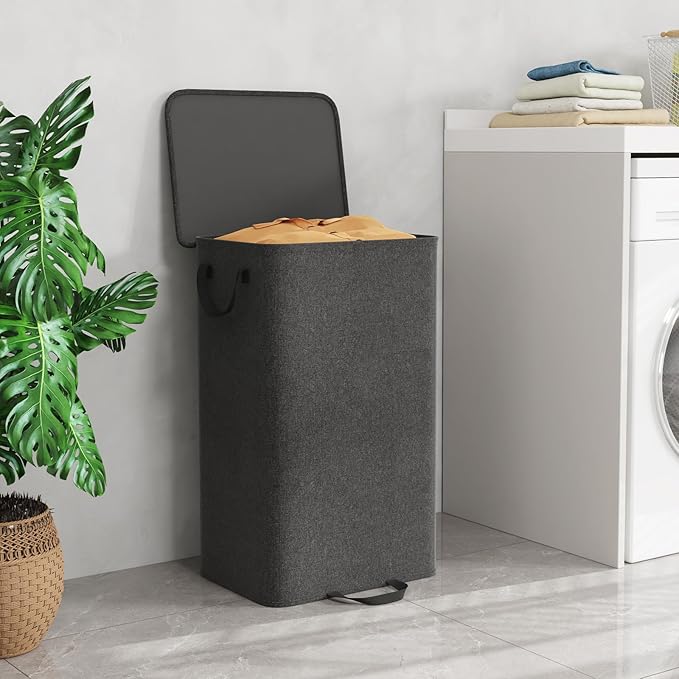 Lifewit Single Laundry Hamper with Lid and Removable Laundry Bags, Large Collapsible 1 Dividers Dirty Clothes Basket with Handles for Bedroom Laundry Room Closet Bathroom College, 100L Black