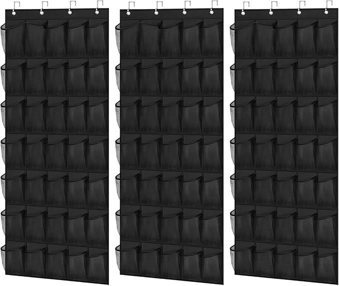 3 Pcs Over the Door Shoe Organizers, 35 Pockets Large Hanging Storage Bags, Space-saving Non-Woven Mesh Shoe Racks, Hanging Storage Holders for Shoes, Boots, 27.5×65", Fits Standard Doors
