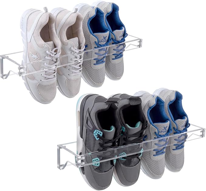MyGift Premium 10mm Thick Clear Acrylic Hanging Shoe Storage Organizer Racks, Wall Mounted Space Saving Footwear Holder for Closet, Mudroom, Entryway, Set of 2 Holds 4 Pairs