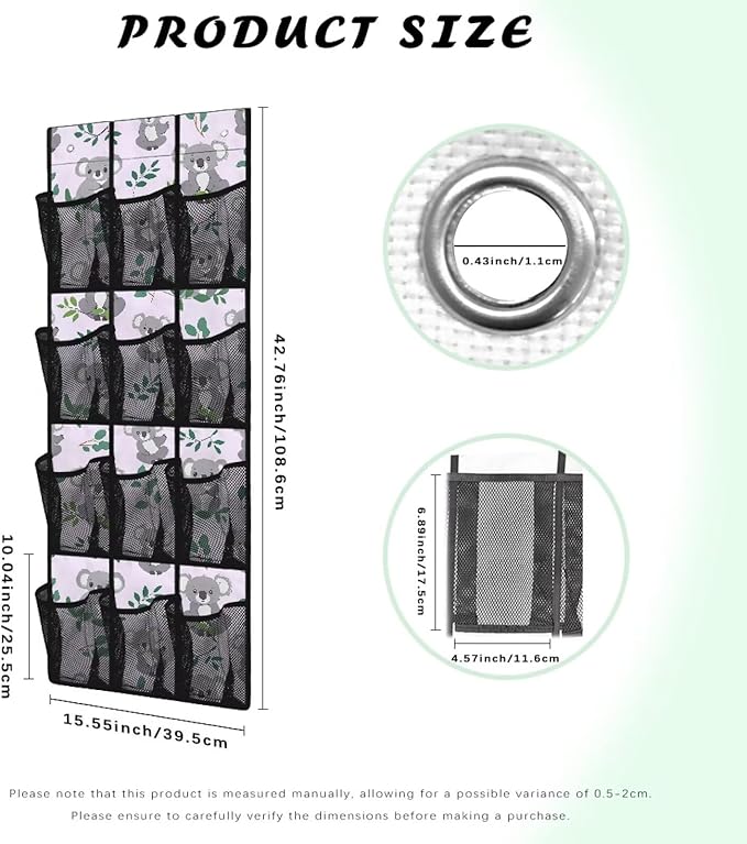 Koala Over The Door Organizer,Hanging Baskets with 12 Mesh Large Pockets,Door Back Shoe Organizers with 12 Mesh Pockets Baby Organizer Storage,Quick Dry Organizer Hanging