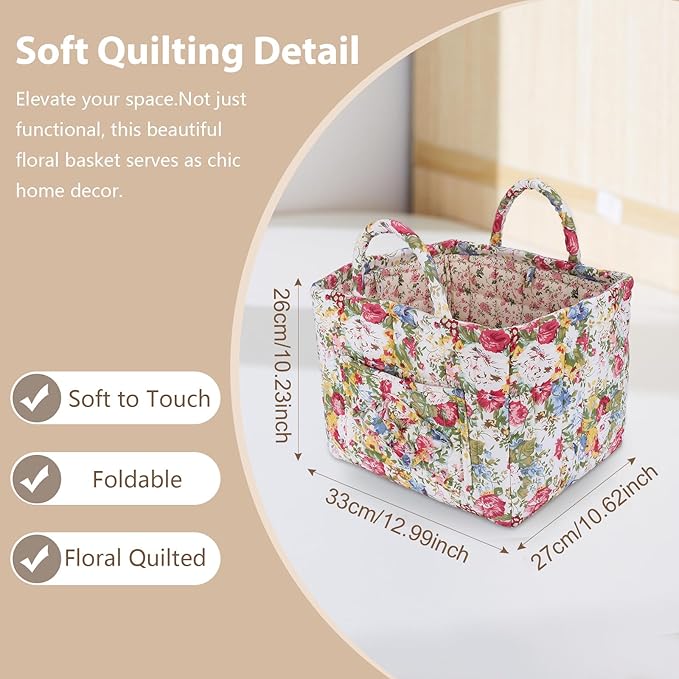 Storage Basket Boho Fabric Large Collapsible Floral Laundry Nursery Hamper Portable Folding Storage for Clothes Toys (Green)
