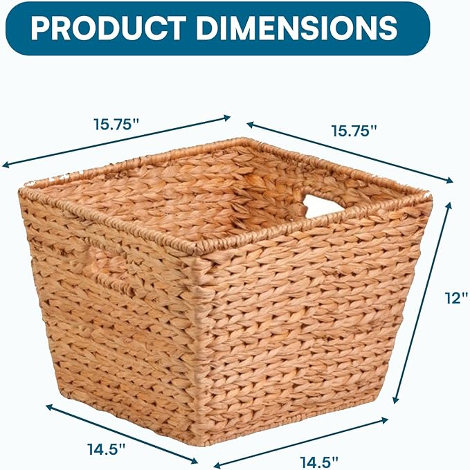 Honey-Can-Do Natural Water Hyacinth Tall Storage Basket with Built-In Handles, 15.75 x 14.5 x 12 in, Handwoven Eco-Friendly Bin
