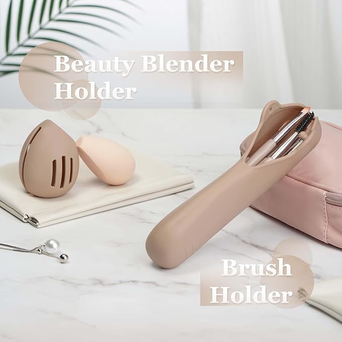 Bpluma Silicone Makeup Brush and Beauty Blender Holder, Half open Snap Design, Washable Powder Puff Case For Travel Business
