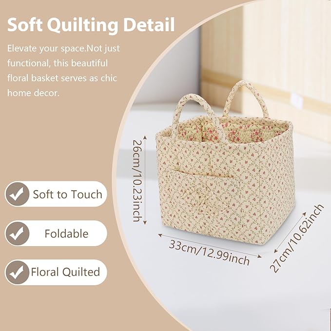 Storage Basket Boho Fabric Large Collapsible Floral Laundry Nursery Hamper Portable Folding Storage for Clothes Toys (Yellow Floral)