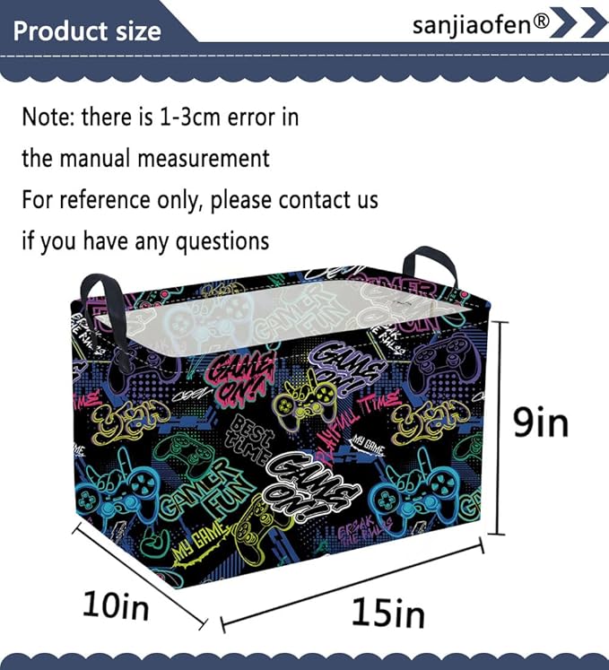 Rectangular Kids Baskets,Waterproof Foldable Storage Basket with Handles,Games Basket,Boys Room DecorGame Storage Bin,Shelf Baskets(Cool Game)