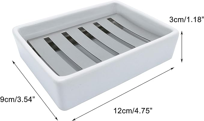 Ceramic Soap Dish Stainless Steel Soap Holder for Bathroom and Shower Double Layer Draining Soap Box