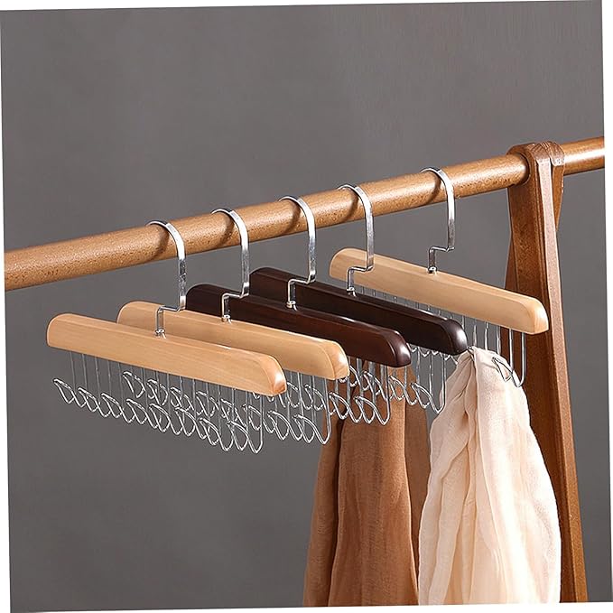 4 Pack Tie Rack Hanger with 8 Metal Hooks, Space Saving Necktie Organizer for Men – Large Capacity Tie and Belt Wooden Hanger for Closet (Natural)