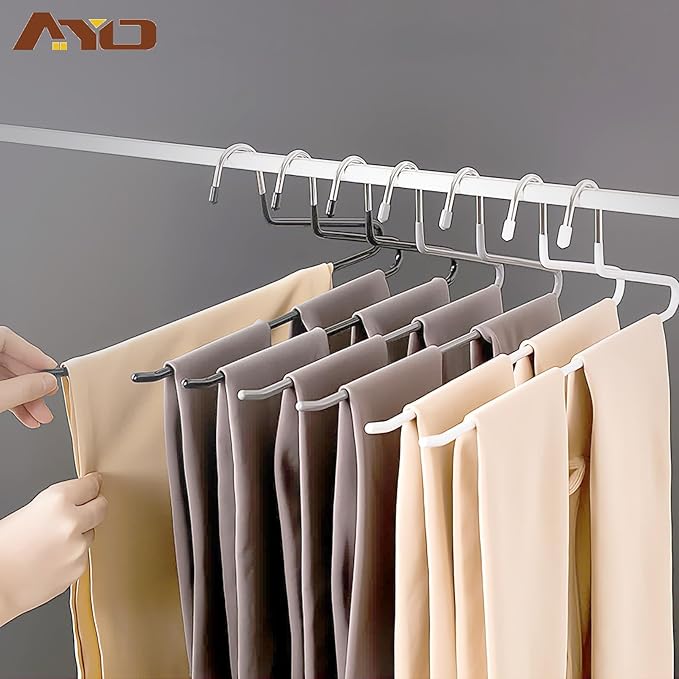 AYO Pants Hangers, 10-Piece Set, Non-Slip, for Slacks, Single Pants, Non-Tracing, for Denim Applications, Long Skirt Hangers, Space Saving, Durable, Gray