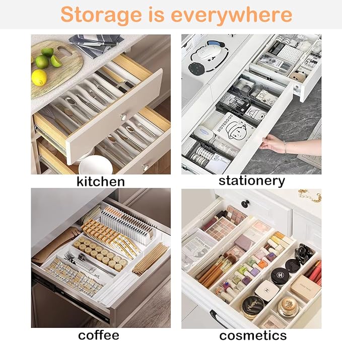 Silverware Drawer Organizer - Expandable Deep Utensil Organizer for Kitchen Drawers(13"-22.4" x 15", Black)