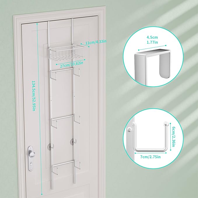 HapiRm Over Door Hat Rack - Wall Mounted Hat Organizer with 6 Hooks and Metal Basket Design, Baseball Cap Organizer Storage Holder Up to 32 Caps for Door, Bedroom, Closet (Sliver)