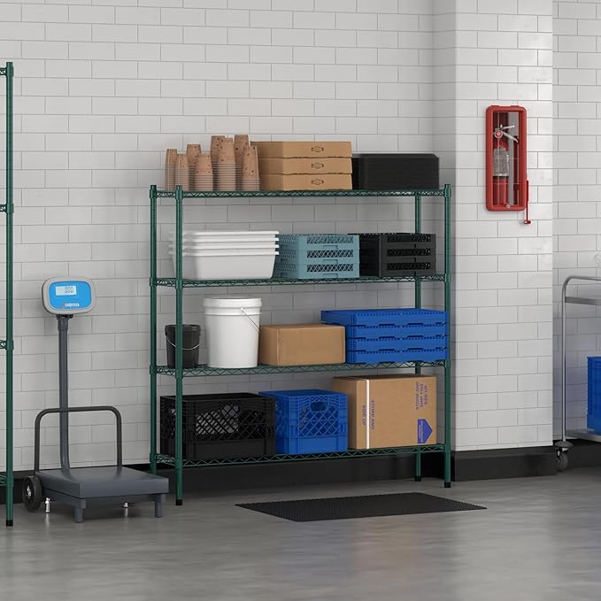 Commercial NSF Listed Green Epoxy Stationary Wire Shelving Kit 12" x 54" x 54", with 4 Shelves Perfect for Warehouse, Walk-in Refrigerator, Freezer, Grocery Store, Restaurant, Dishroom