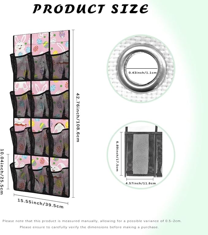 Easter Bunny Rabbit Door/Wall Shoe Organizers,Back of Door Shoe Organizer,Space Saving Hanging Storage Holder,Closet Rack Hanger,Shoe Bag,Classroom Headphone Storage with 12 Pockets
