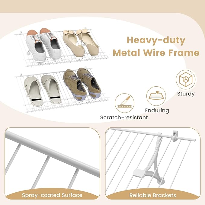 Giantex Wall Mounted Shoe Rack Set of 2, 24" Metal Wire Storage Shelf, Closet Storage Organizer Kit, Configurations Custom Shelving Unit for Entryway, Laundry Room, Bedroom, White