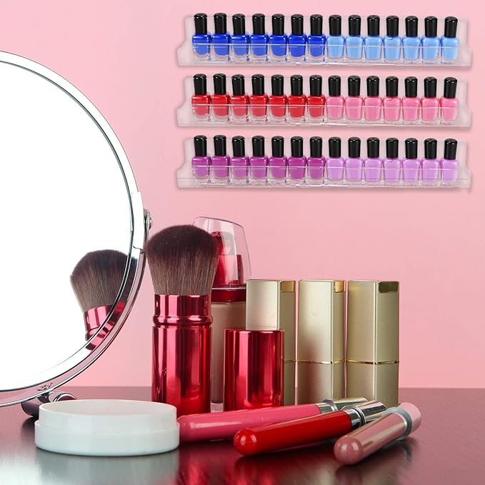 Umirokin Acrylic Nail Polish Rack Wall Mounted - 6 Pack Clear Nail Polish Organizer Shelf for 60-90 Bottles, Hanging Floating Essential Oil Storage & Paint Rack, 15 Inch Wall Holder for Salon & Home
