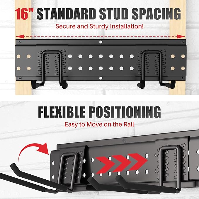 Garage Tool Organizer Wall Mount 99 inches with 18 Adjustable Heavy-Duty Hooks, Garage Organization, Garden Tool Storage Rack, Yard, and Shed, Holds Up to 750 lbs