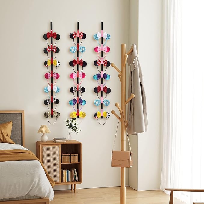 Fancheer 3Pcs Mouse Ears Headband Holder Hair Accessories Storage Headpiece Hanger Organizer Hanging Wall Display Decor