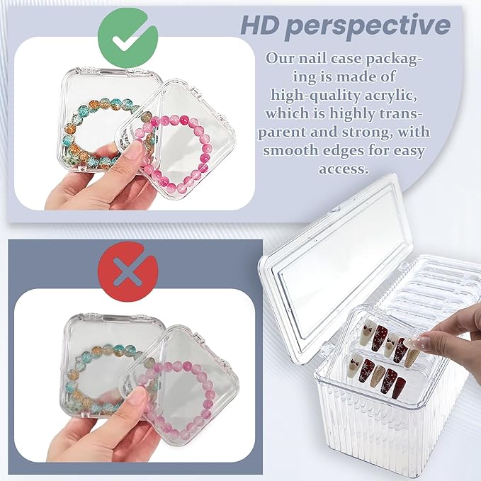 Press on nail storage 12 PCS Acrylic Nail Storage Box - Portable Versatile Organizer for Press - On Nails, Jewelry and More with 60 Pcs Adhesive Double Sided Tape