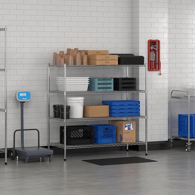 Commercial NSF Listed Chrome Stationary Wire Shelving Kit 24" x 54" x 54", with 4 Shelves Perfect for Warehouse, Walk-in Refrigerator, Freezer, Grocery Store, Restaurant, Dishroom