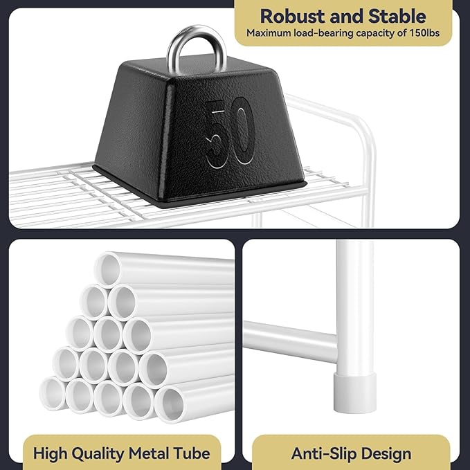 Simple Shoe Rack, 3 Tier Heavy Duty Metal Shoe Shelf 27 Inch Wide, White