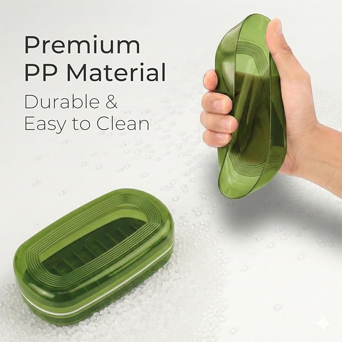 AIMAIAIMAI Shampoo Bar Holder Travel Case for Two Bars – Compatible with Kitsch Solid Shampoo & Conditioner Bars, Large Soap Container for Bathroom or Travel (Green Style A-Large)