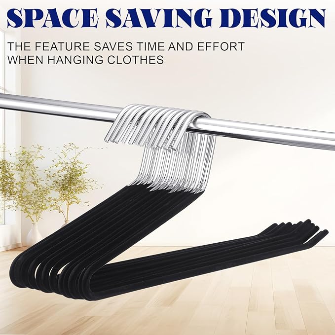 24 Pcs Threehoney Velvet Metal Pants Hanger Non-Slip Heavy Duty 13. 58 Inches-inch Long Open Ended Hangers Closet Space Saving Clothes Hanger Set for Pants Trouser, Blankets, and Jeans, Scarf, Black