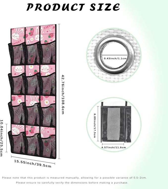 Pink Over The Door Shoe Organizer 12 Pockets Wall Hanging Storage for Living Room Rabbit Door Hanger Organizer Mesh Fabric Flower Shoe Holder Hanger for Kindergarten