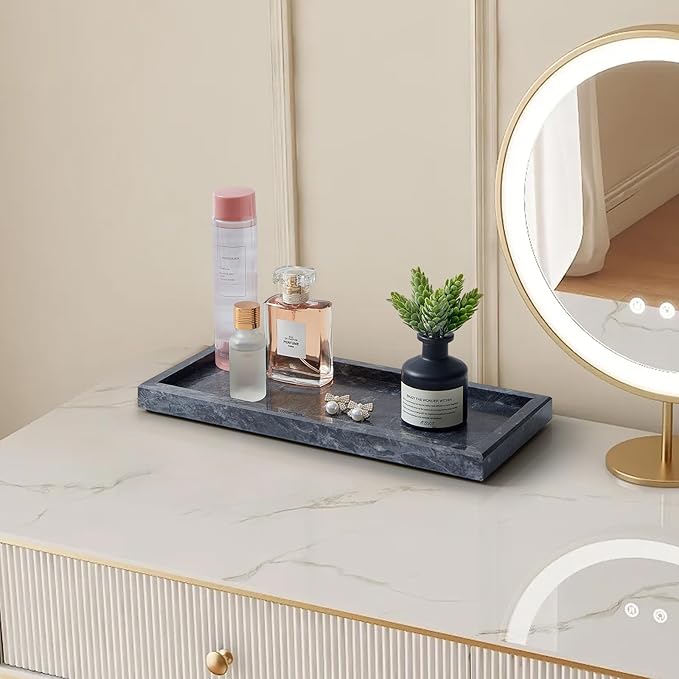 Natural Marble Vanity Tray, Luxury Stone Organizer for Bathroom & Kitchen Counter | Holds Soap Dispenser, Jewelry, Perfume | Non-Resin, Non-Ceramic Décor