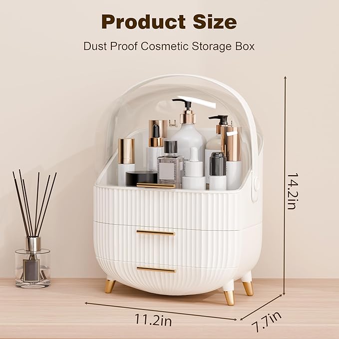 lurcns Makeup Organizers and Storage, Make up Organizer for Vanity Cosmetics Skincare Organizers With Lid and Drawers Display Cases for Countertop(White)