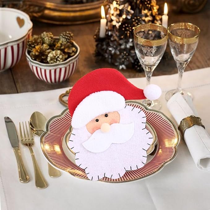 6/10/12Pcs Christmas Silverware Holder Xmas Cutlery Dinner Table Decoration Santa Claus Snowflake Flatware Pockets
