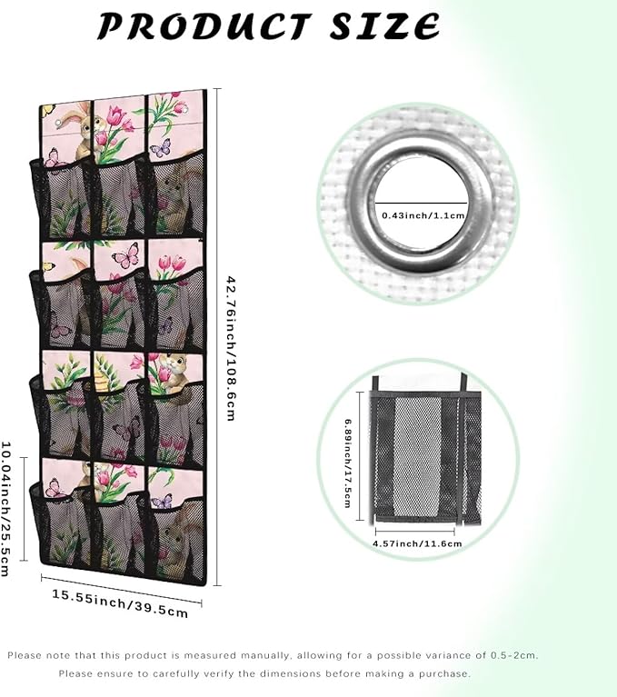 Generic Rabbit Flower The Door Pocket Organizer Sturdy Over The Door Organizer Bedroom Space Saving Hanging Closet Organizer for Dormitory Bathroom College Dorm