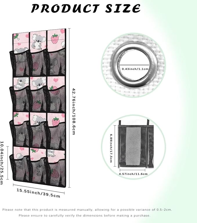 Koala Strawberry Over The Door Pantry Organizer,Hanging Baskets with 12 Mesh Pockets,Over The Door Organizer,Pantry Organizers and Storage,Stable Spice Rack for Kitchen,Bathroom