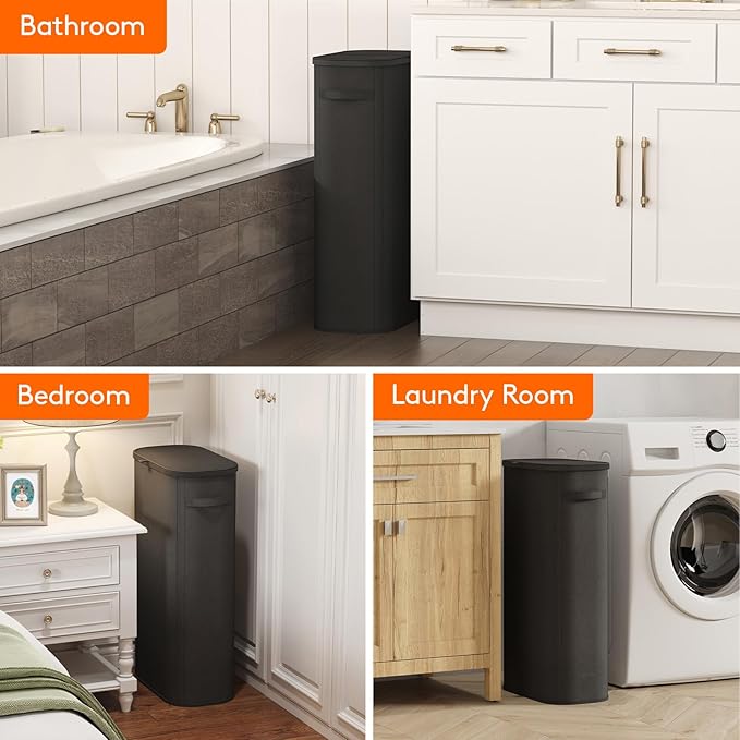 Lifewit Slim Laundry Basket with Lid, Narrow Large Laundry Hamper with Plastic Handles and Removable Bag, Tall Foldable Dirty Clothes Hampers for Laundry Room, Bedroom, Bathroom, Dorm, 75L Black