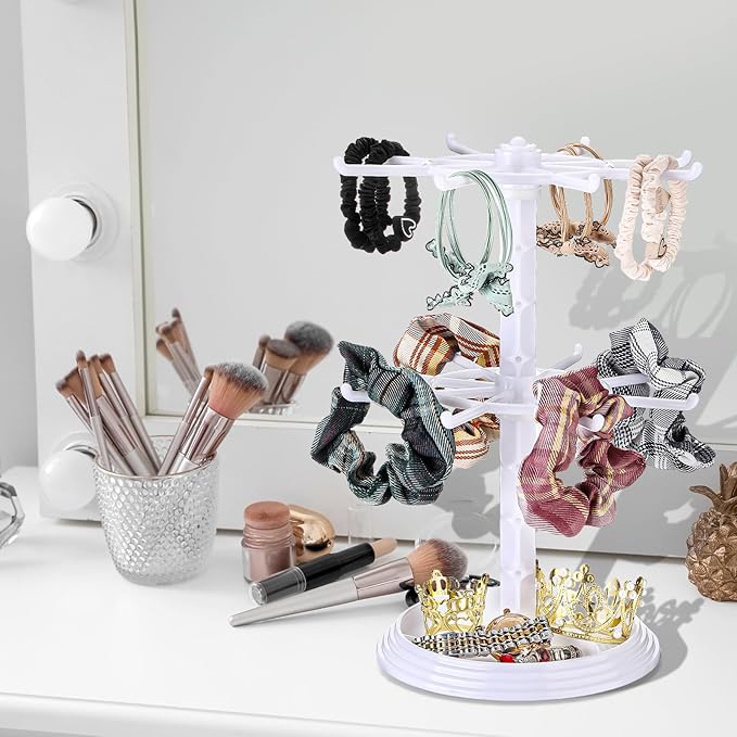 2 Pack Keychain Display Stand Rotating Jewelry 2 Tier Necklace Holder Plastic Spinning Bracelet Hanging Organizer Rotating Rack Earring Bracelet Stands for Vendors Malls Counter Dressing Table