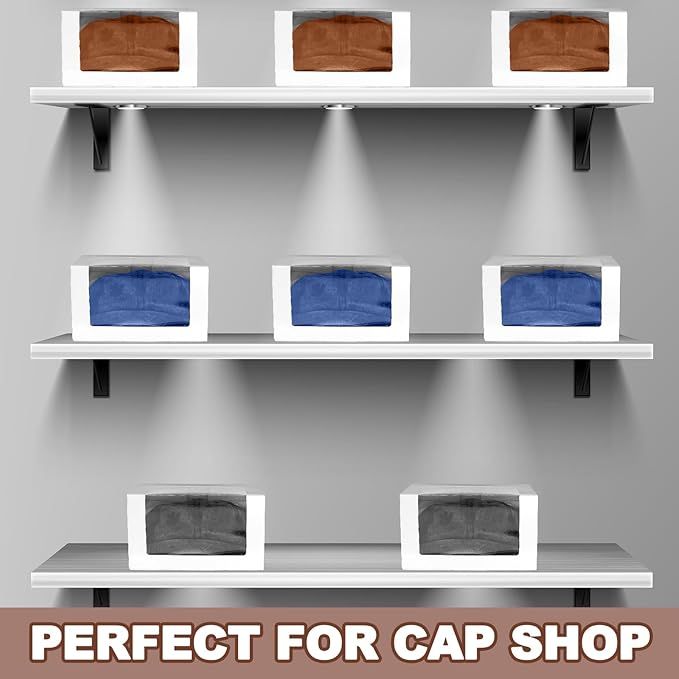 DoubleFill 50 Pcs Hat Boxes with Clear Window, Foldable Gift Boxes for Baseball Caps, Storage, Display and Shipping (White)