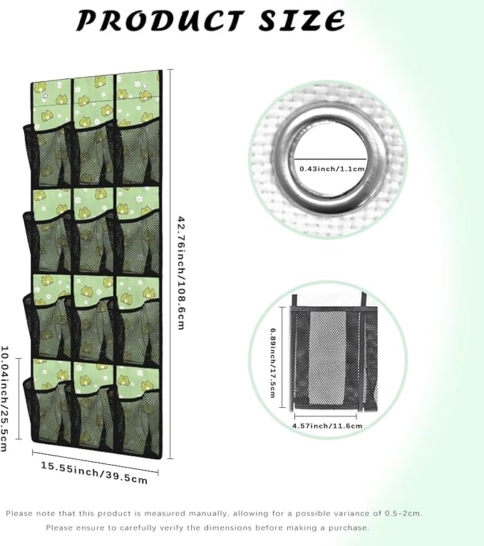 12-Compartment Over The Door Storage Bag, Waterproof Oxford Fabric Dirt-Resistant and Perfect for Organizing Household Items Efficiently, Cartoon Frogs